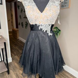 Mac Duggal Black and Cream Embellished Gown